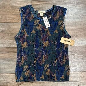 PLISSE VINTAGE Y2k Multi-color Artsy Abstract Style Ribbed Tank Top | Size M